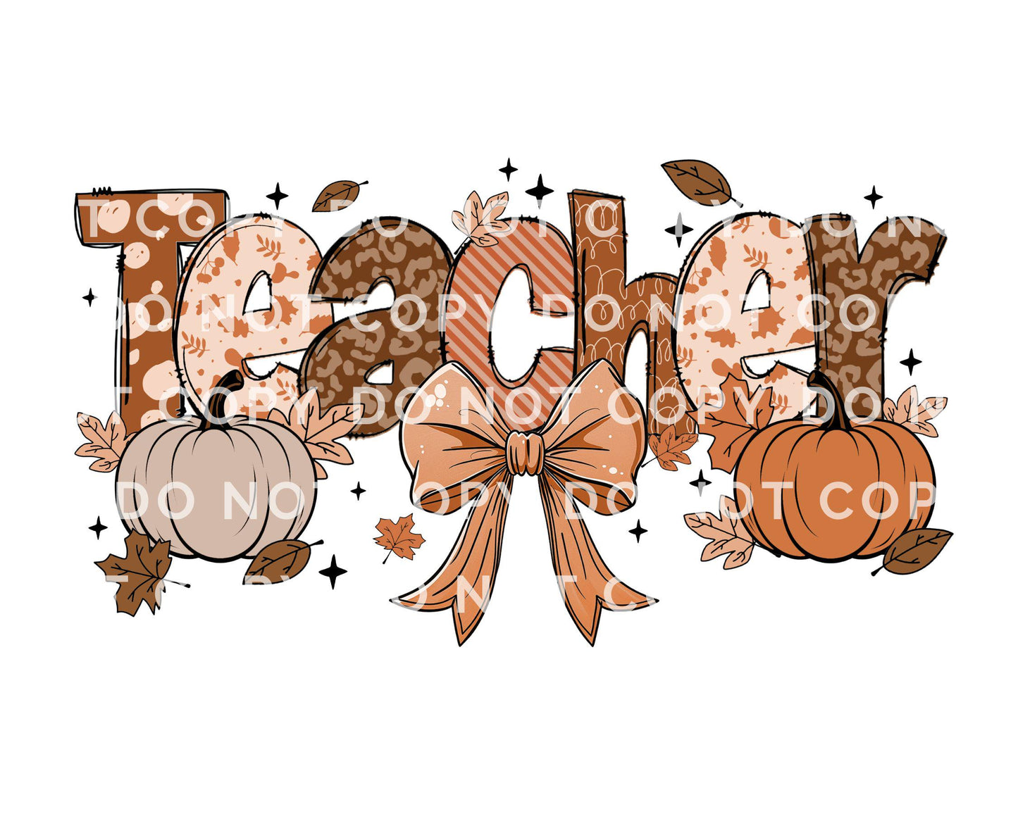 Coquette Fall Teacher DTF transfer, Back to School, Heat Transfer, Ready to Press, Direct to Film, Autumn, Bow, Doodle, Pumpkins, Gift