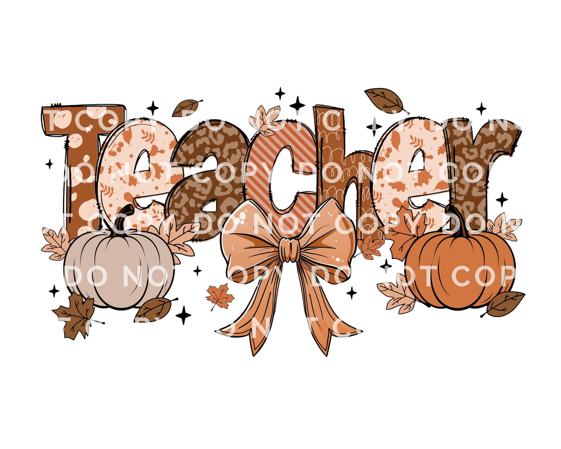 Coquette Fall Teacher DTF transfer, Back to School, Heat Transfer, Ready to Press, Direct to Film, Autumn, Bow, Doodle, Pumpkins, Gift