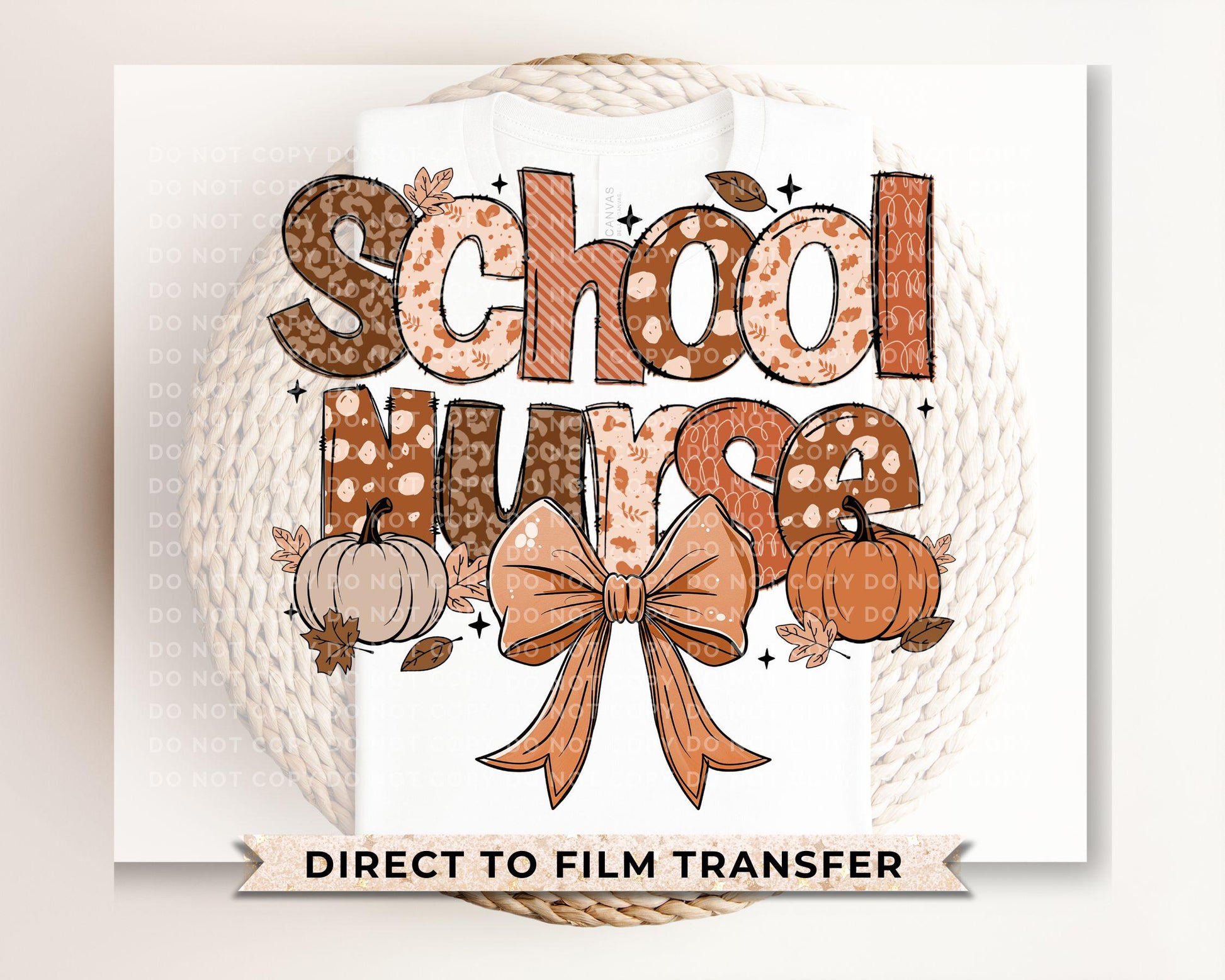 Coquette Fall School Nurse DTF transfer, Back to School, Heat Transfer, Ready to Press, Direct to Film, Autumn, Bow, Doodle, Pumpkins, Gift
