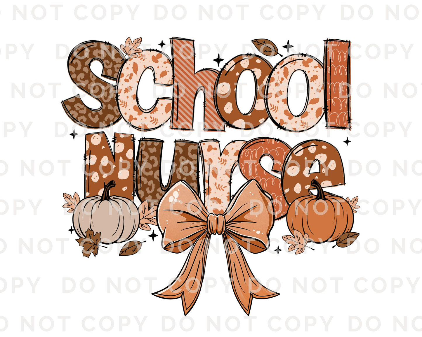 Coquette Fall School Nurse DTF transfer, Back to School, Heat Transfer, Ready to Press, Direct to Film, Autumn, Bow, Doodle, Pumpkins, Gift