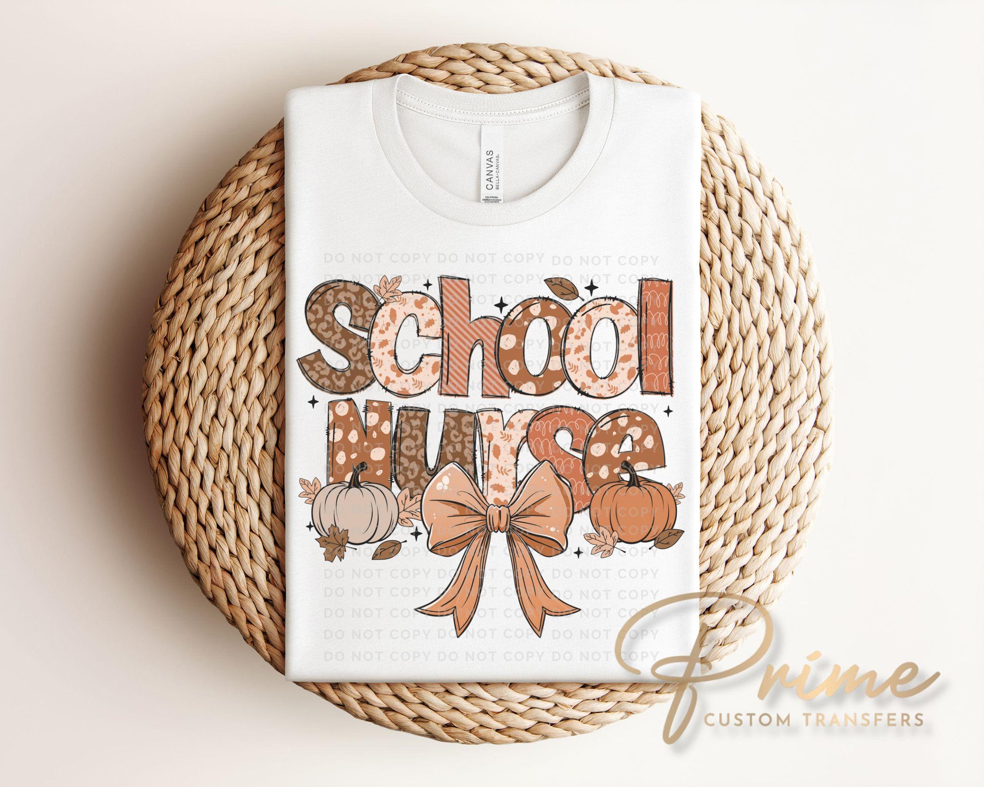Coquette Fall School Nurse DTF transfer, Back to School, Heat Transfer, Ready to Press, Direct to Film, Autumn, Bow, Doodle, Pumpkins, Gift