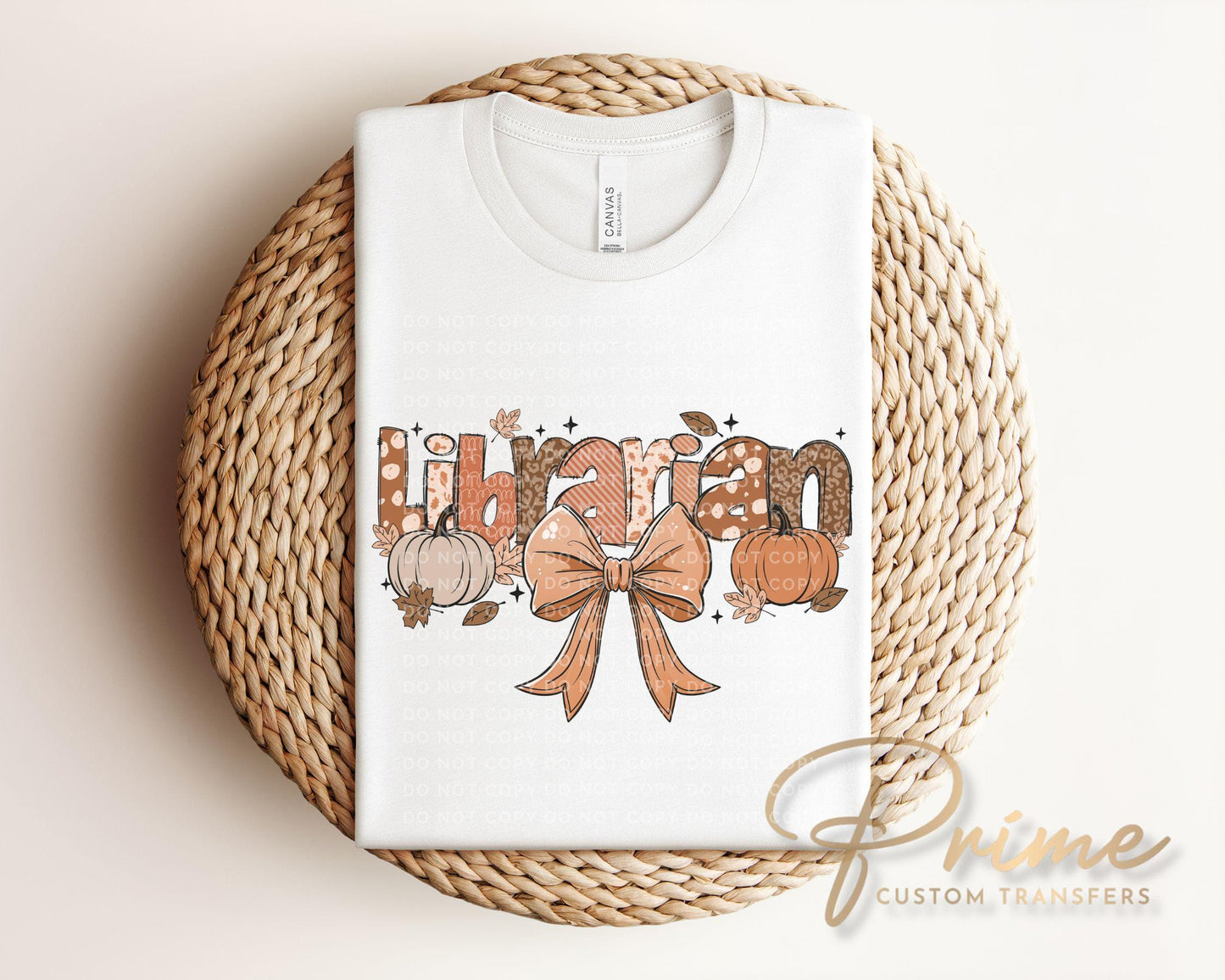 Coquette Fall Librarian DTF transfer, Back to School, Heat Transfer, Ready to Press, Direct to Film, Autumn, Bow, Doodle, Pumpkins, Gift