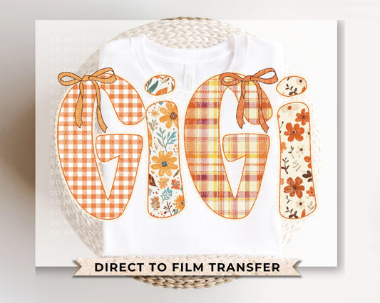 Coquette Preppy Floral Fall Gigi DTF Transfer, Ready to Press, T-shirt Transfers, Direct to Film, Lace, Ribbon, Autumn, Gift for Grandma