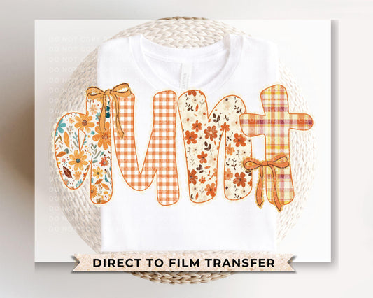 Coquette Preppy Floral Fall Aunt DTF Transfer, Ready to Press, T-shirt Transfers, Direct to Film, Lace, Ribbon, Bows, Autumn, Gift for Aunt