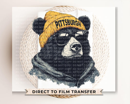 Pittsburgh Football DTF Transfers, Ready to Press, T-shirt Transfers, Heat Transfer, Direct to Film, Sports Fan Apparel, Bear Animal Mascot