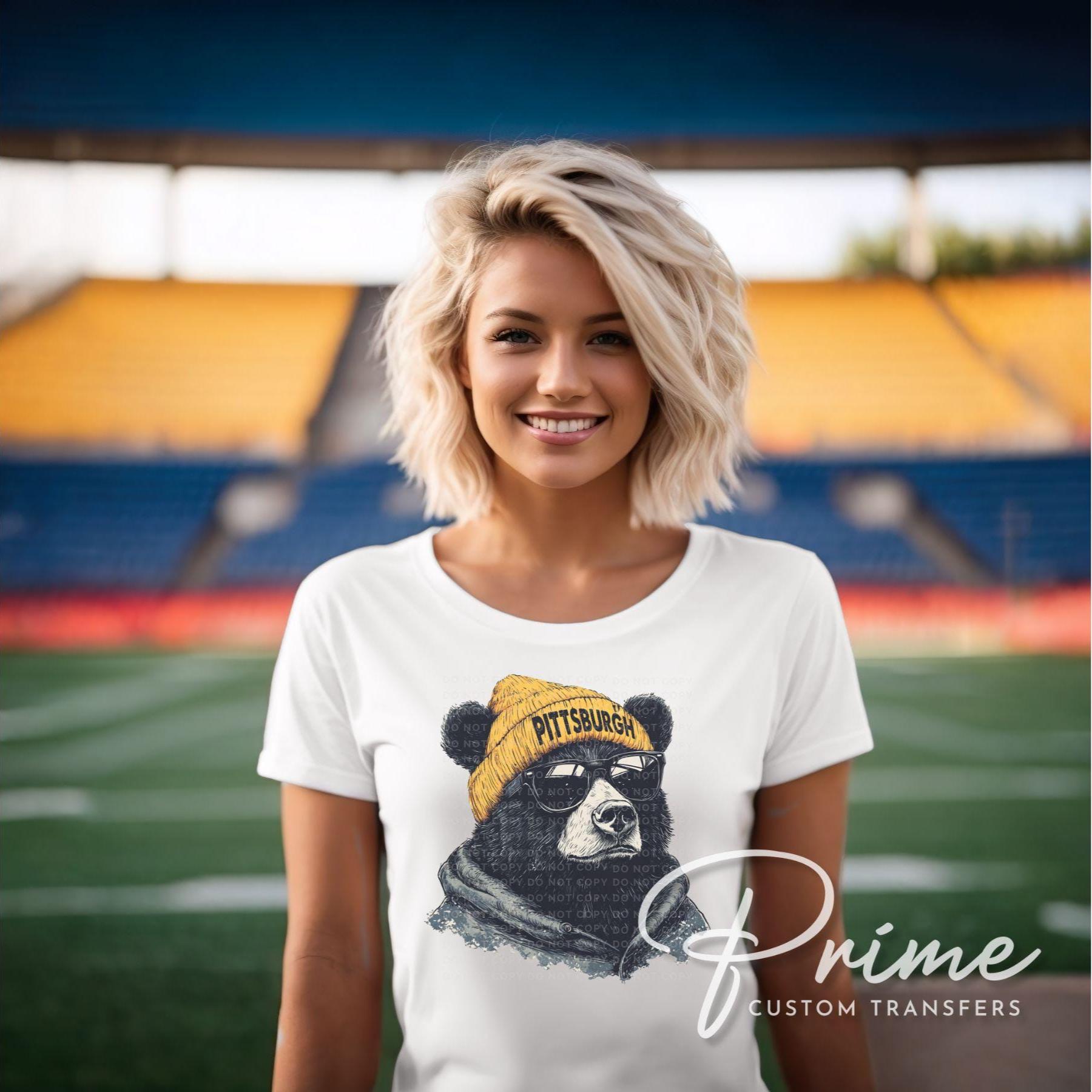 Pittsburgh Football DTF Transfers, Ready to Press, T-shirt Transfers, Heat Transfer, Direct to Film, Sports Fan Apparel, Bear Animal Mascot