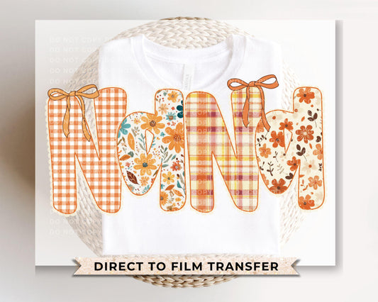 Coquette Preppy Floral Fall Nana DTF Transfer, Ready to Press, T-shirt Transfers, Direct to Film, Lace, Ribbon, Autumn, Gift for Nana