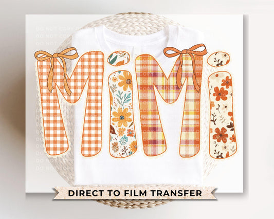 Coquette Preppy Floral Fall Mimi DTF Transfer, Ready to Press, T-shirt Transfers, Direct to Film, Lace, Ribbon, Autumn, Gift for Mimi