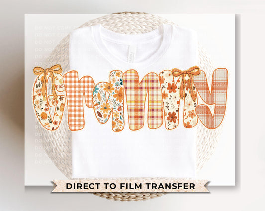 Coquette Preppy Floral Fall Granny DTF Transfer, Ready to Press, T-shirt Transfers, Direct to Film, Lace, Ribbon, Autumn, Gift for Granny