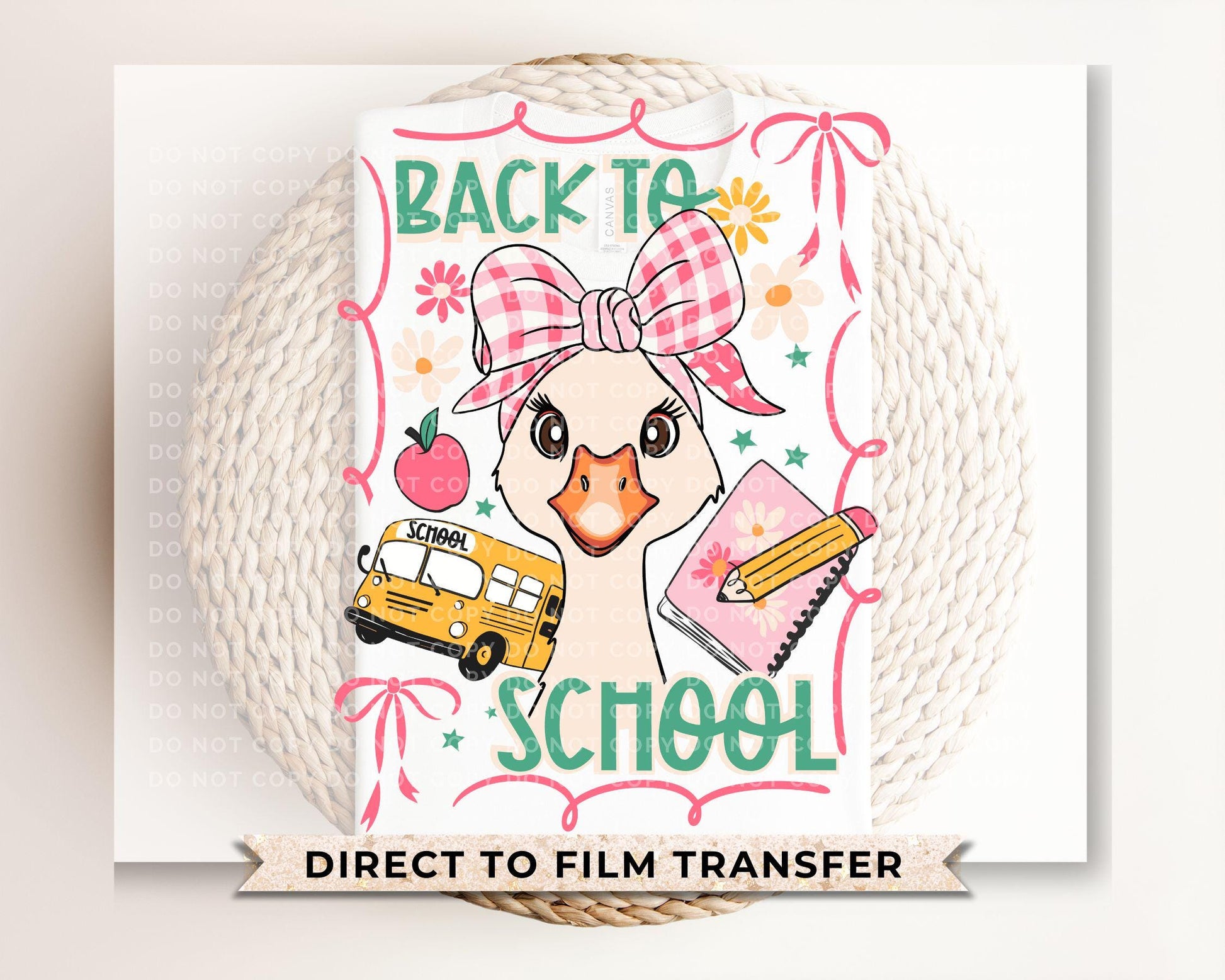 First Day of School DTF transfer, Sublimation, Heat Transfer, Ready to Press, Direct to Film, Teacher Shirt, Coquette, Back to School Goose