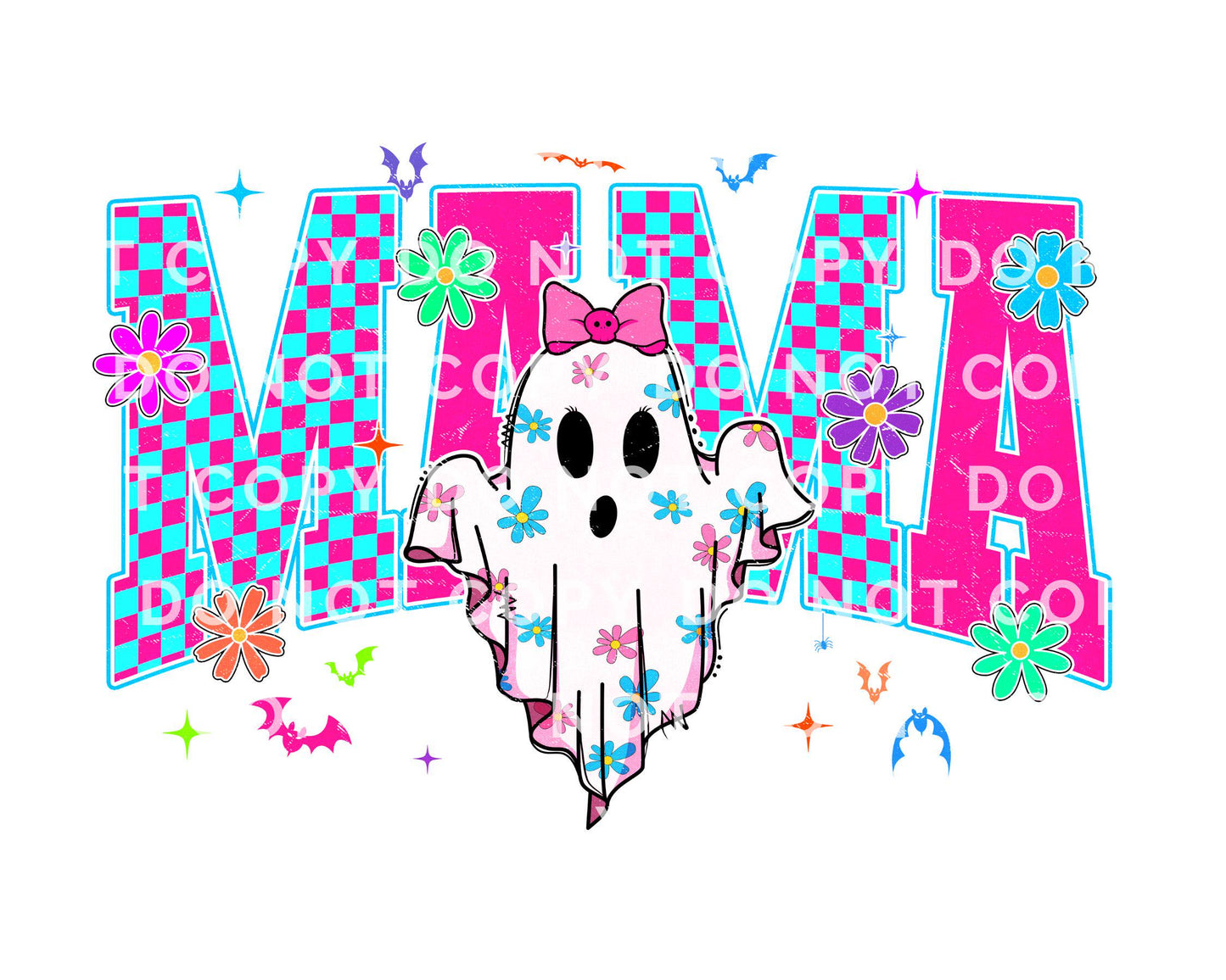 Halloween Neon Mama DTF Transfer, Ready to Press, T-shirt Transfer, Heat Transfer, Direct to Film, Spooky Season, Checkered, Gift for Mom