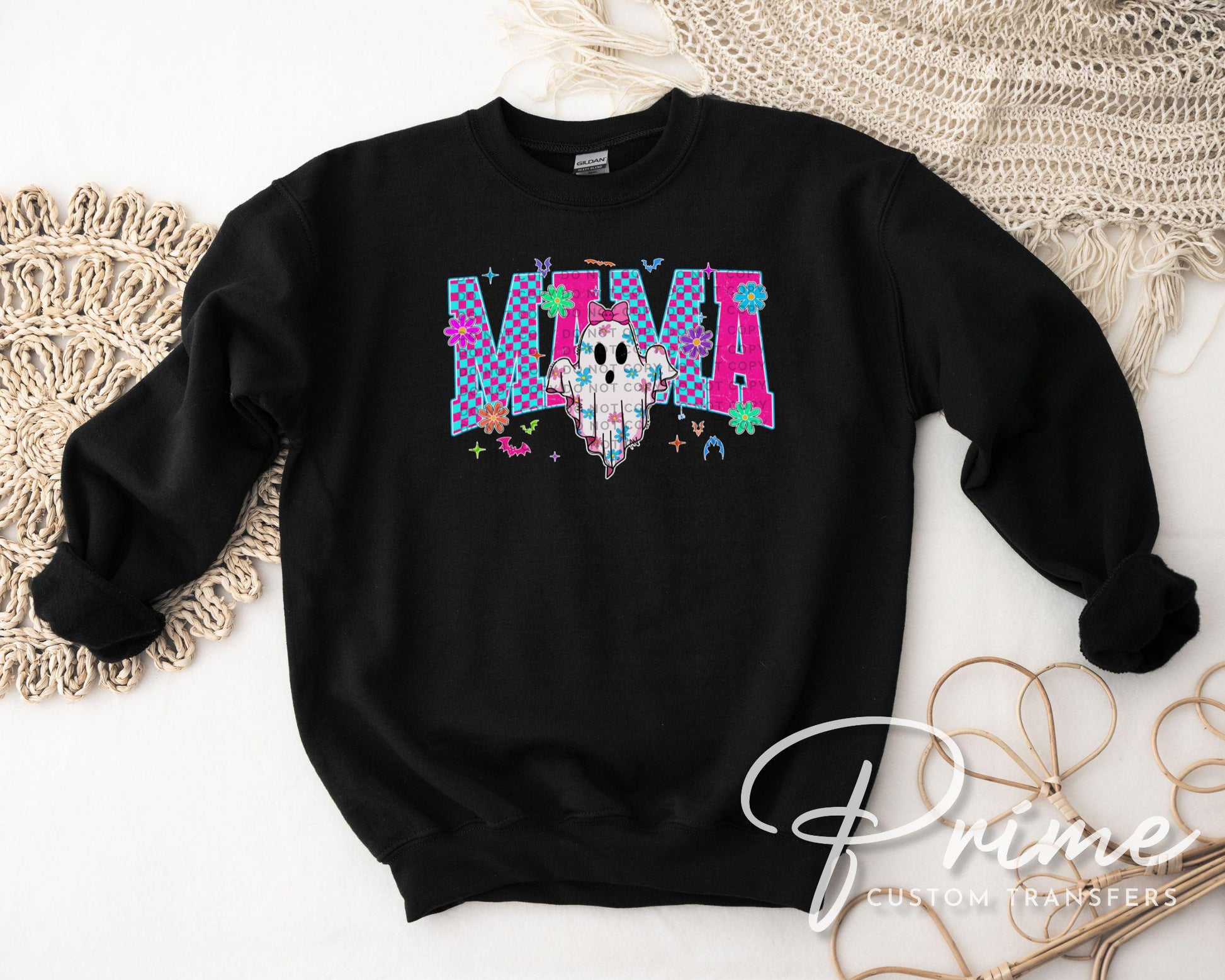 Halloween Neon Mama DTF Transfer, Ready to Press, T-shirt Transfer, Heat Transfer, Direct to Film, Spooky Season, Checkered, Gift for Mom