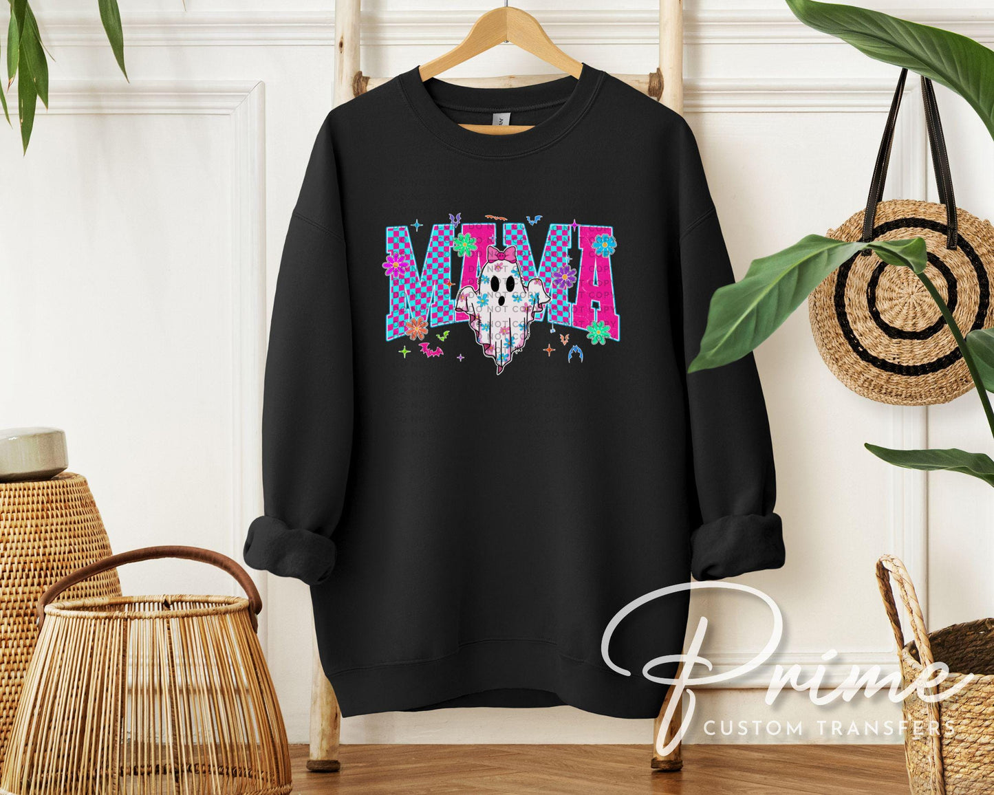 Halloween Neon Mama DTF Transfer, Ready to Press, T-shirt Transfer, Heat Transfer, Direct to Film, Spooky Season, Checkered, Gift for Mom