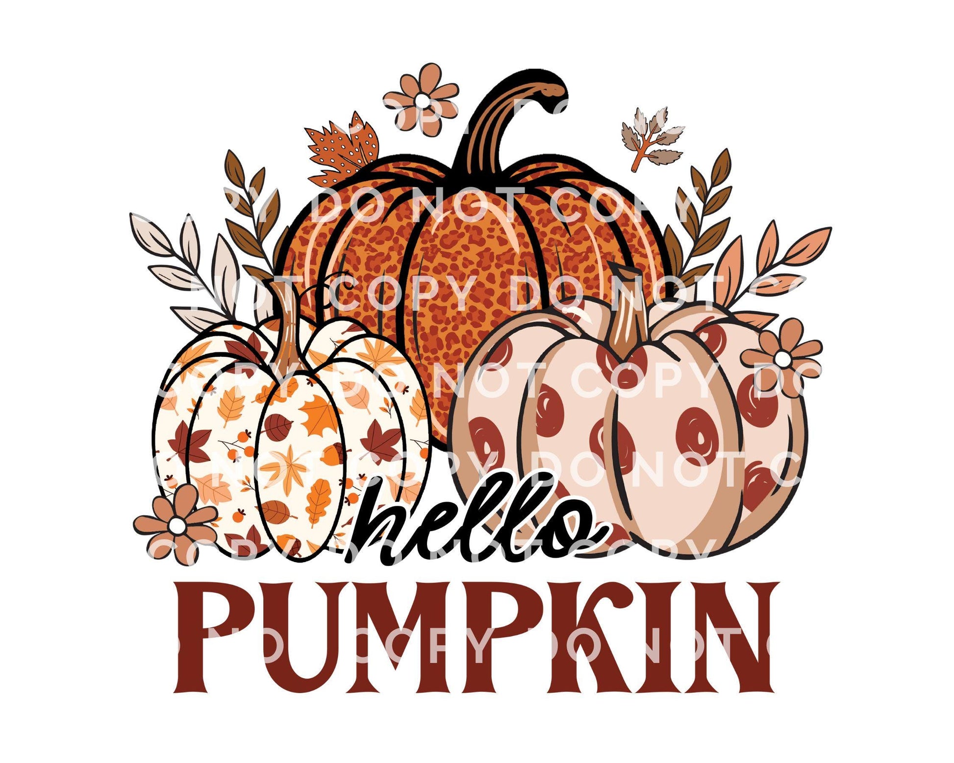 Hello Pumpkin DTF Transfers, Ready to Press, T-shirt Transfers, Heat Transfer, Direct to Film, Trendy, Popular, Boho Floral, Autumn, Fall