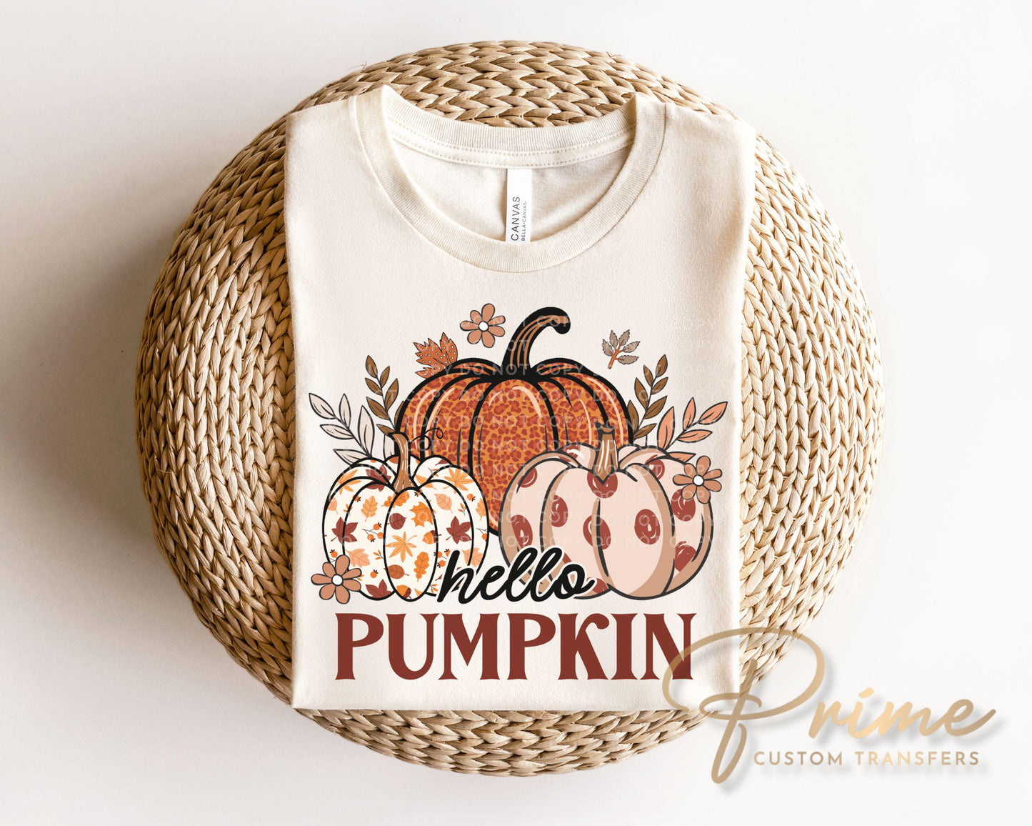 Hello Pumpkin DTF Transfers, Ready to Press, T-shirt Transfers, Heat Transfer, Direct to Film, Trendy, Popular, Boho Floral, Autumn, Fall