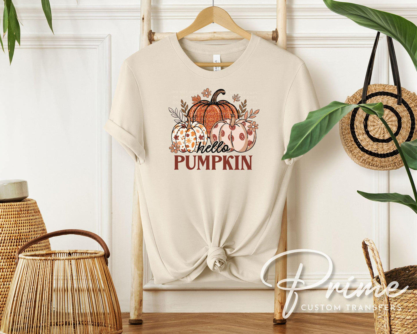 Hello Pumpkin DTF Transfers, Ready to Press, T-shirt Transfers, Heat Transfer, Direct to Film, Trendy, Popular, Boho Floral, Autumn, Fall