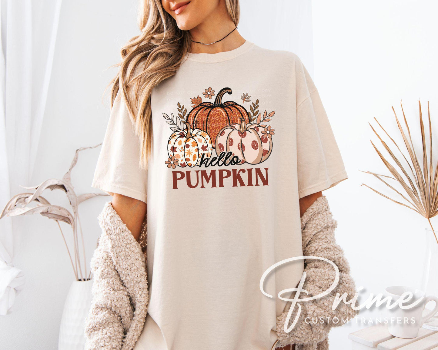 Hello Pumpkin DTF Transfers, Ready to Press, T-shirt Transfers, Heat Transfer, Direct to Film, Trendy, Popular, Boho Floral, Autumn, Fall