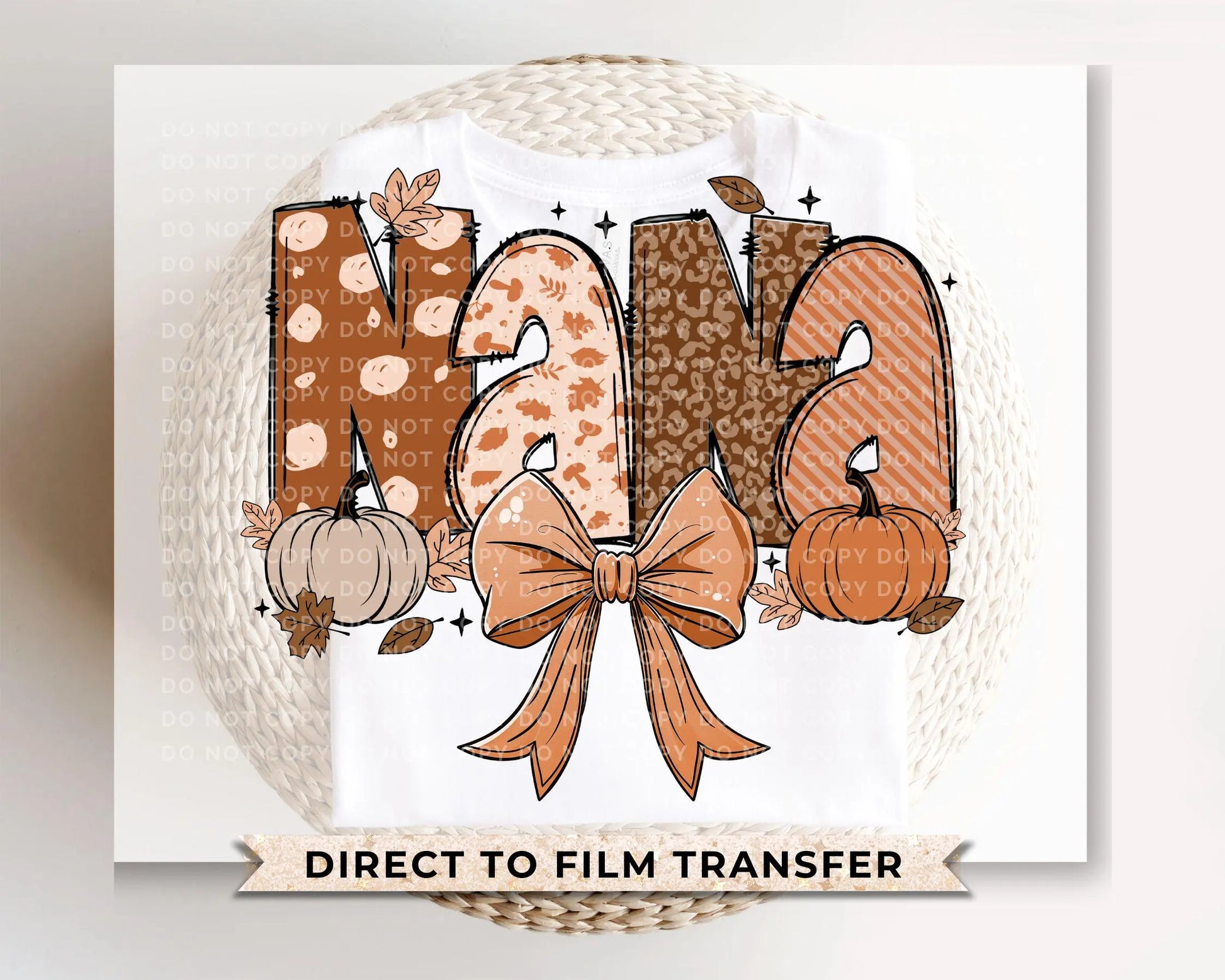 Coquette Preppy Floral Fall Nana DTF Transfer, Ready to Press, T-shirt Transfers, Direct to Film, Lace, Ribbon, Autumn, Gift for Nana