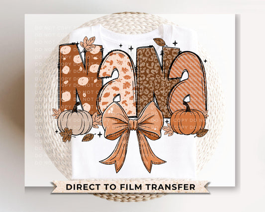 Coquette Preppy Floral Fall Nana DTF Transfer, Ready to Press, T-shirt Transfers, Direct to Film, Lace, Ribbon, Autumn, Gift for Nana