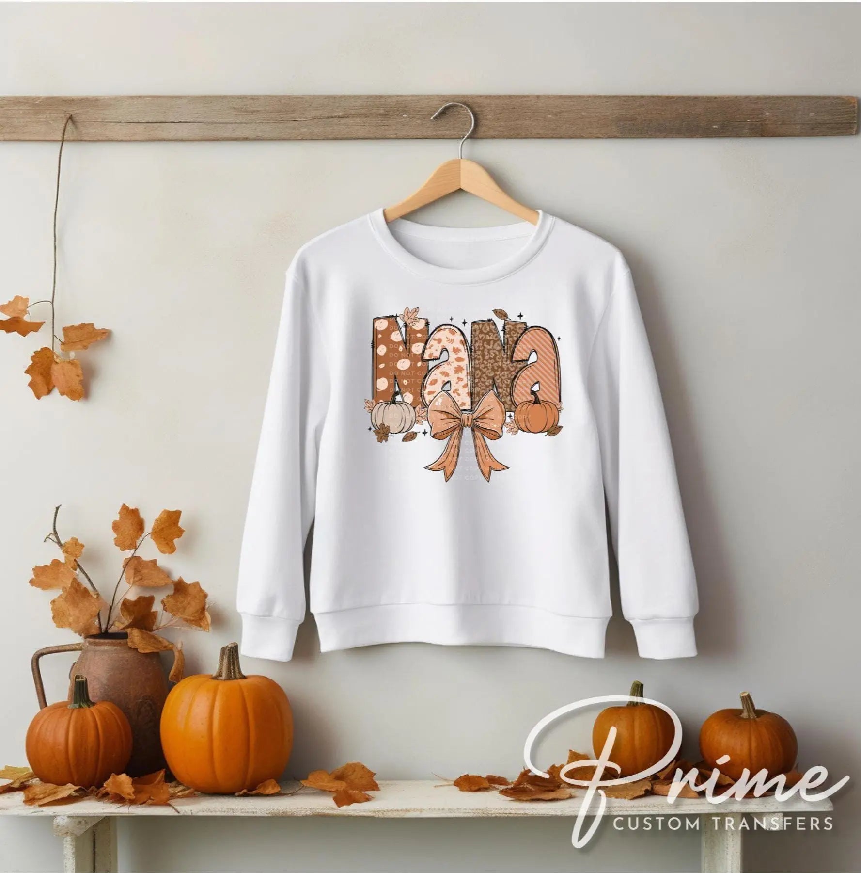 Coquette Preppy Floral Fall Nana DTF Transfer, Ready to Press, T-shirt Transfers, Direct to Film, Lace, Ribbon, Autumn, Gift for Nana