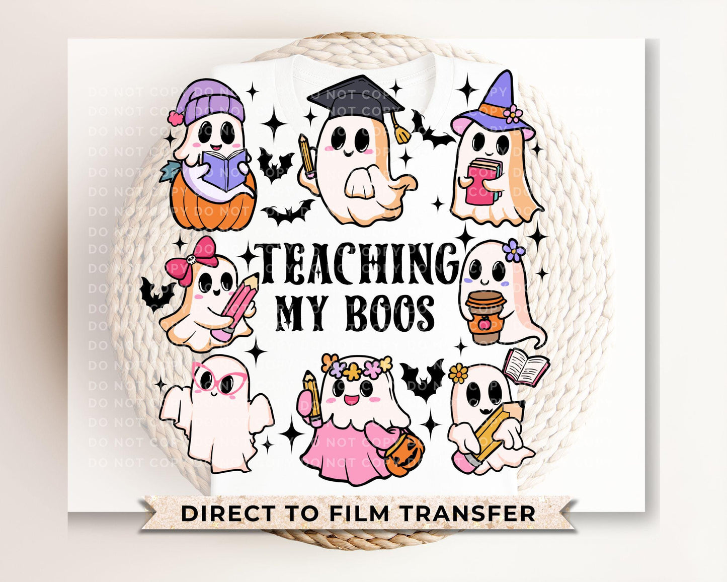 Teacher Halloween DTF, Ready to Press, DIY T-shirt, Heat Transfer, Direct to Film, Fall, Gift, School, Ghost, Coquette Teaching My Boos
