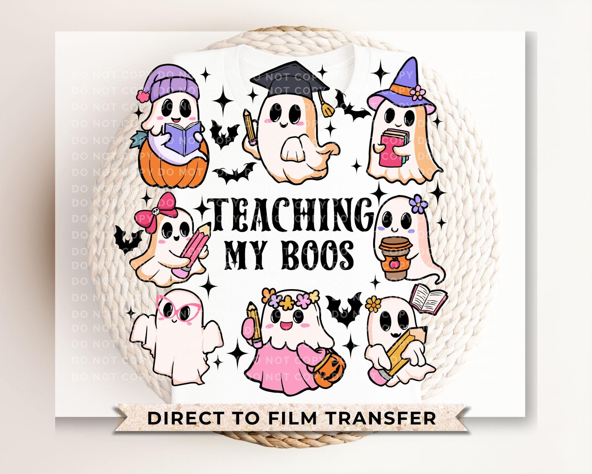 Teacher Halloween DTF, Ready to Press, DIY T-shirt, Heat Transfer, Direct to Film, Fall, Gift, School, Ghost, Coquette Teaching My Boos