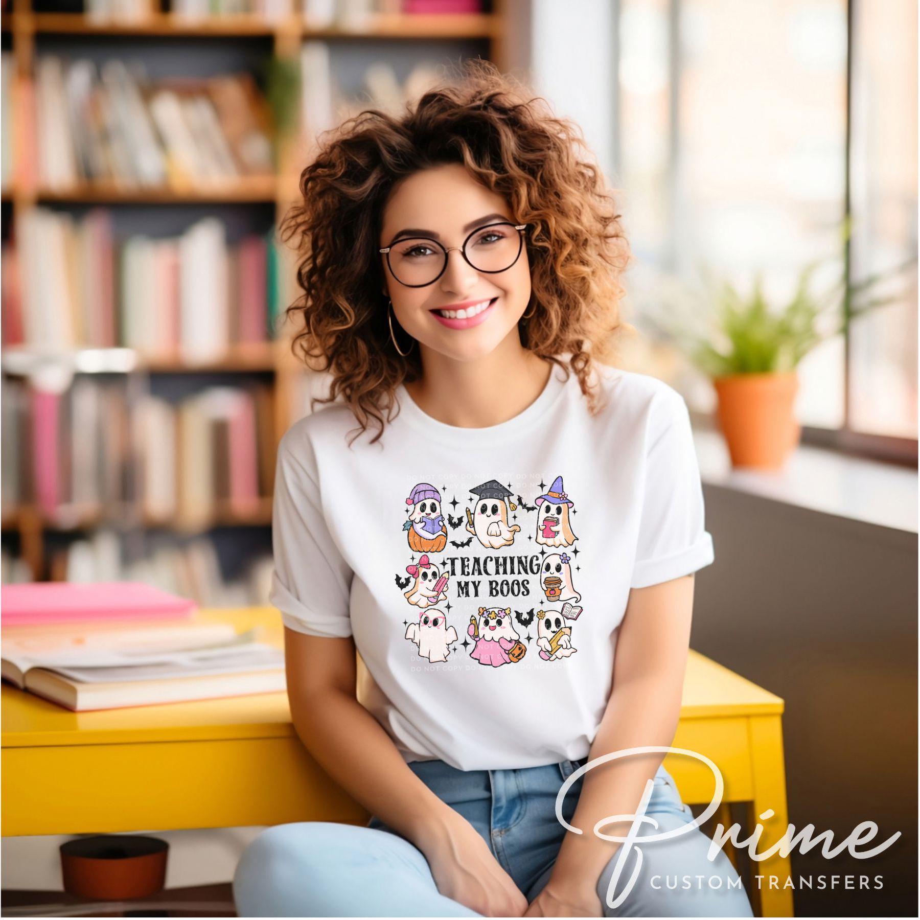 Teacher Halloween DTF, Ready to Press, DIY T-shirt, Heat Transfer, Direct to Film, Fall, Gift, School, Ghost, Coquette Teaching My Boos