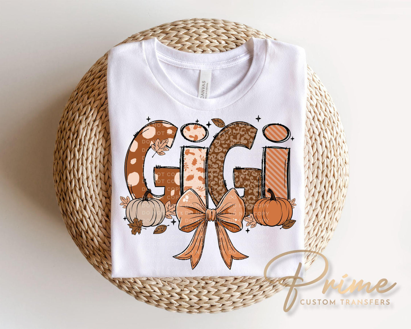 Coquette Fall Doodle Gigi DTF Transfer, Ready to Press, T-shirt Transfers, Direct to Film, Lace, Ribbon, Autumn, Pumpkin, Gift for Grandma