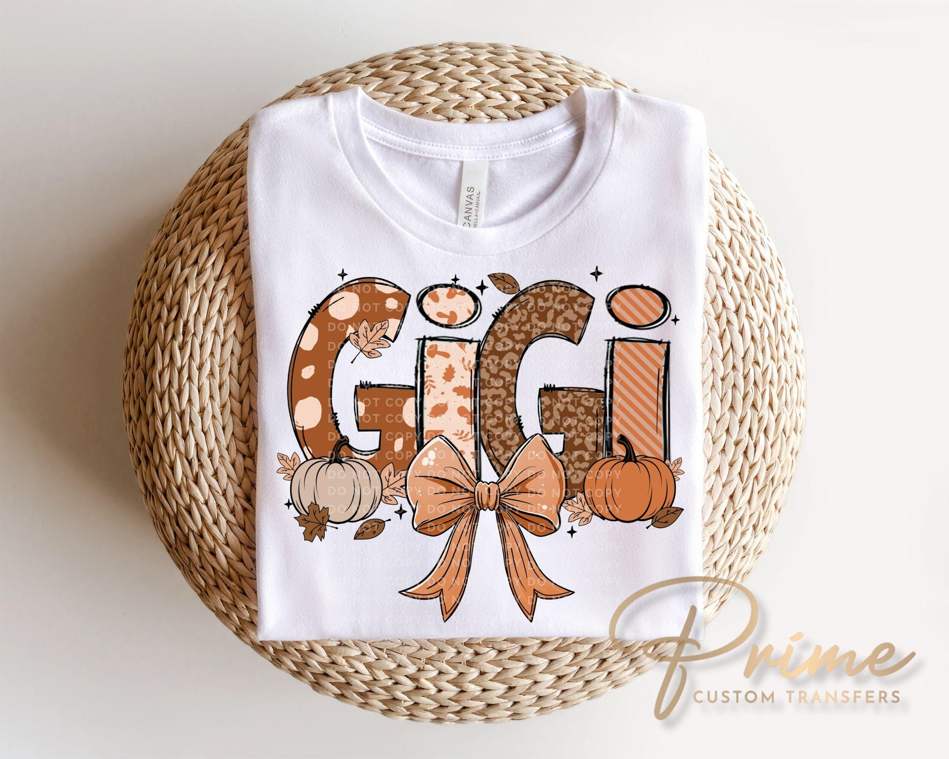 Coquette Fall Doodle Gigi DTF Transfer, Ready to Press, T-shirt Transfers, Direct to Film, Lace, Ribbon, Autumn, Pumpkin, Gift for Grandma