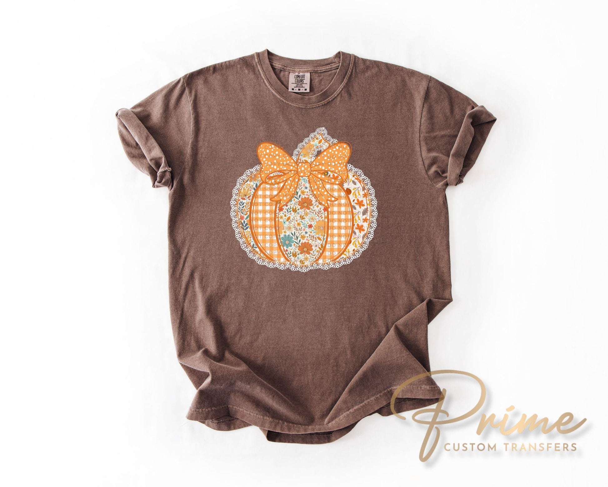 Coquette Preppy Floral Pumpkin DTF Transfers, Ready to Press, T-shirt Transfers, Heat Transfer, Direct to Film, Trendy, Faux Lace, Fall, Bow
