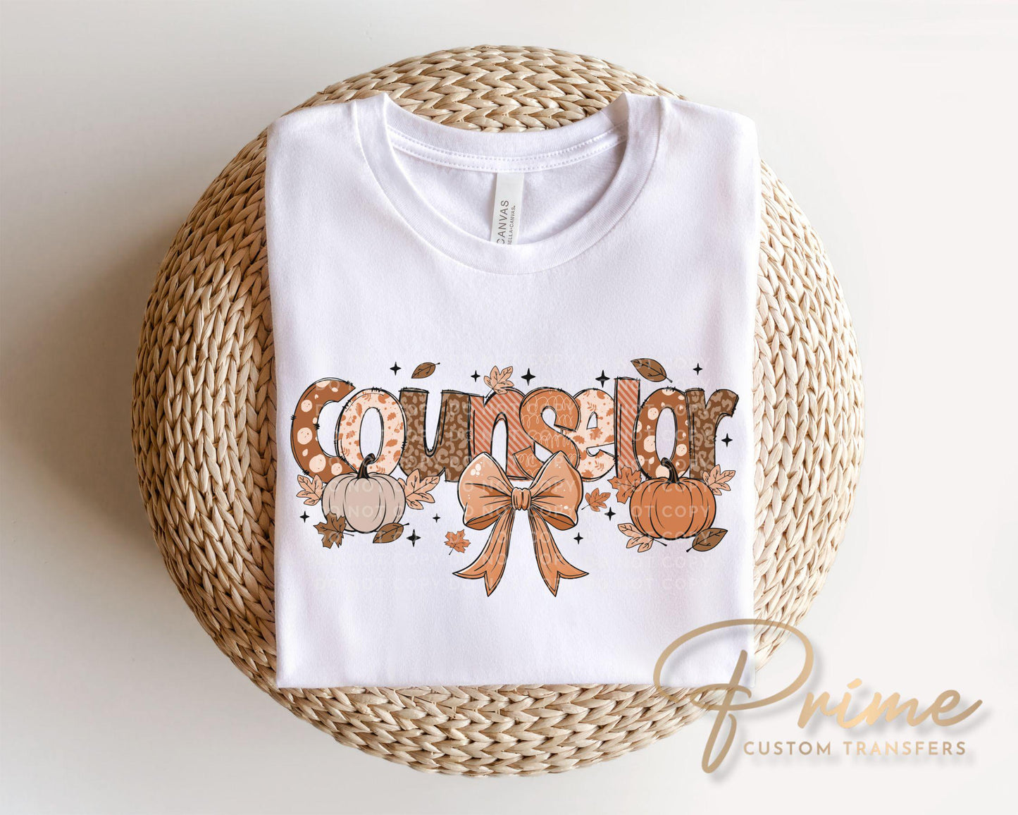 Coquette Fall School Counselor DTF transfer, Back to School, Heat Transfer, Ready to Press, Direct to Film, Autumn, Bow, Doodle, Teacher