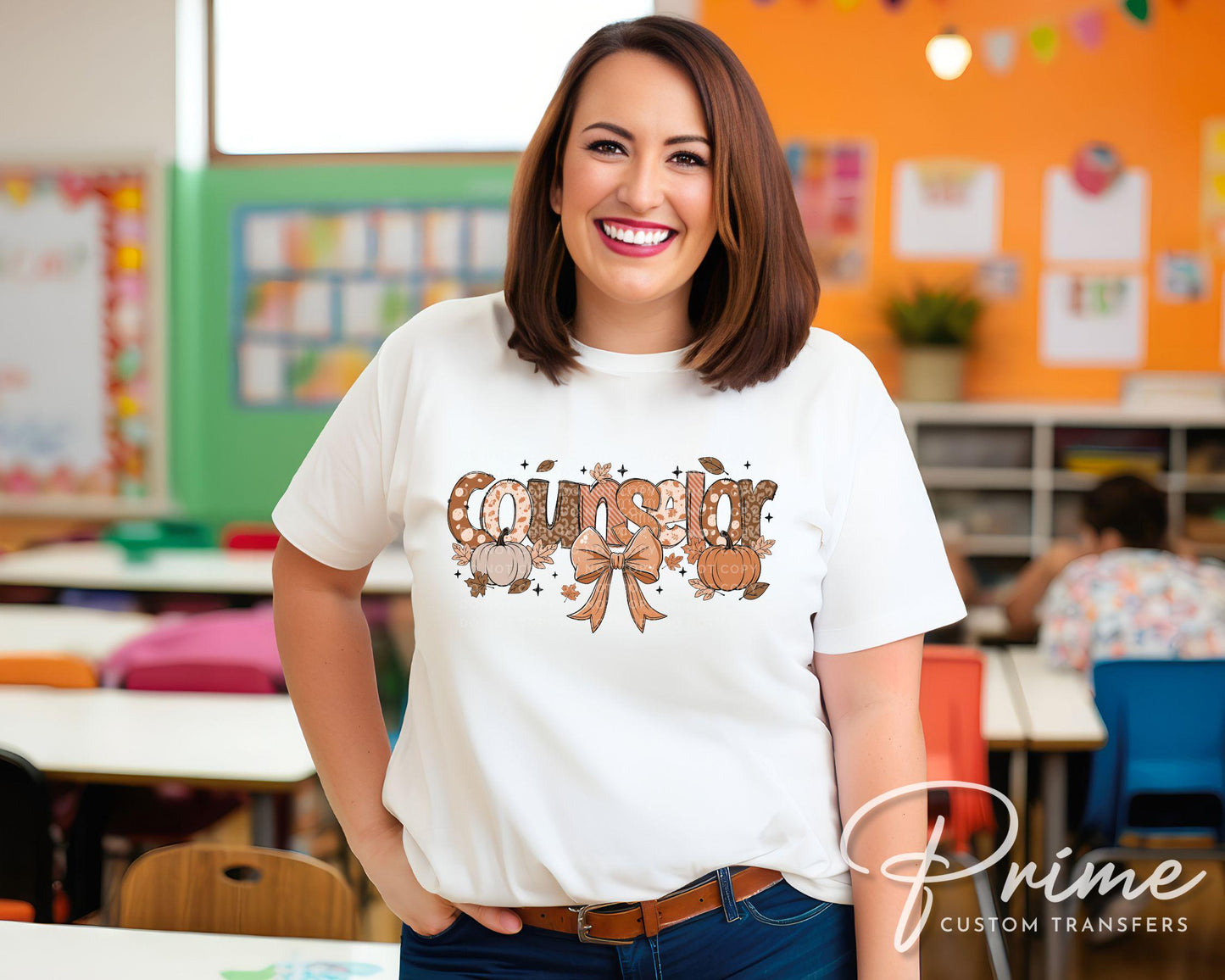 Coquette Fall School Counselor DTF transfer, Back to School, Heat Transfer, Ready to Press, Direct to Film, Autumn, Bow, Doodle, Teacher