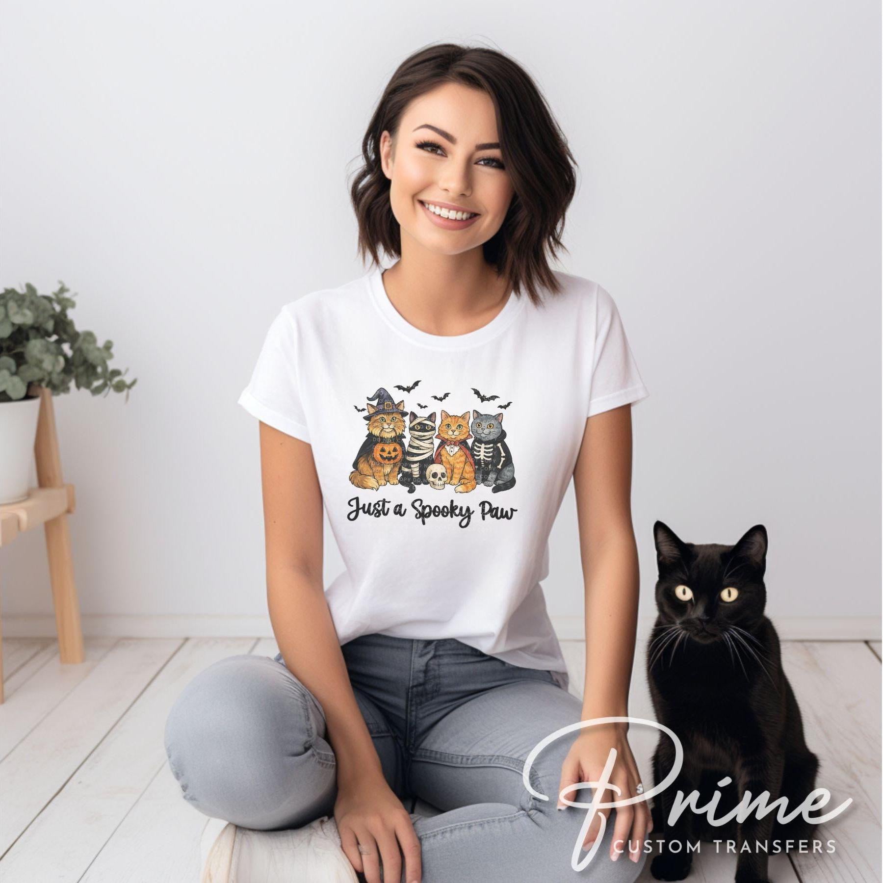Halloween Cats DTF Transfers, Ready to Press, T-shirt Transfers, Heat Transfer, Direct to Film, Ghost, Kitten, Pet Lover, Just a Spooky Paw