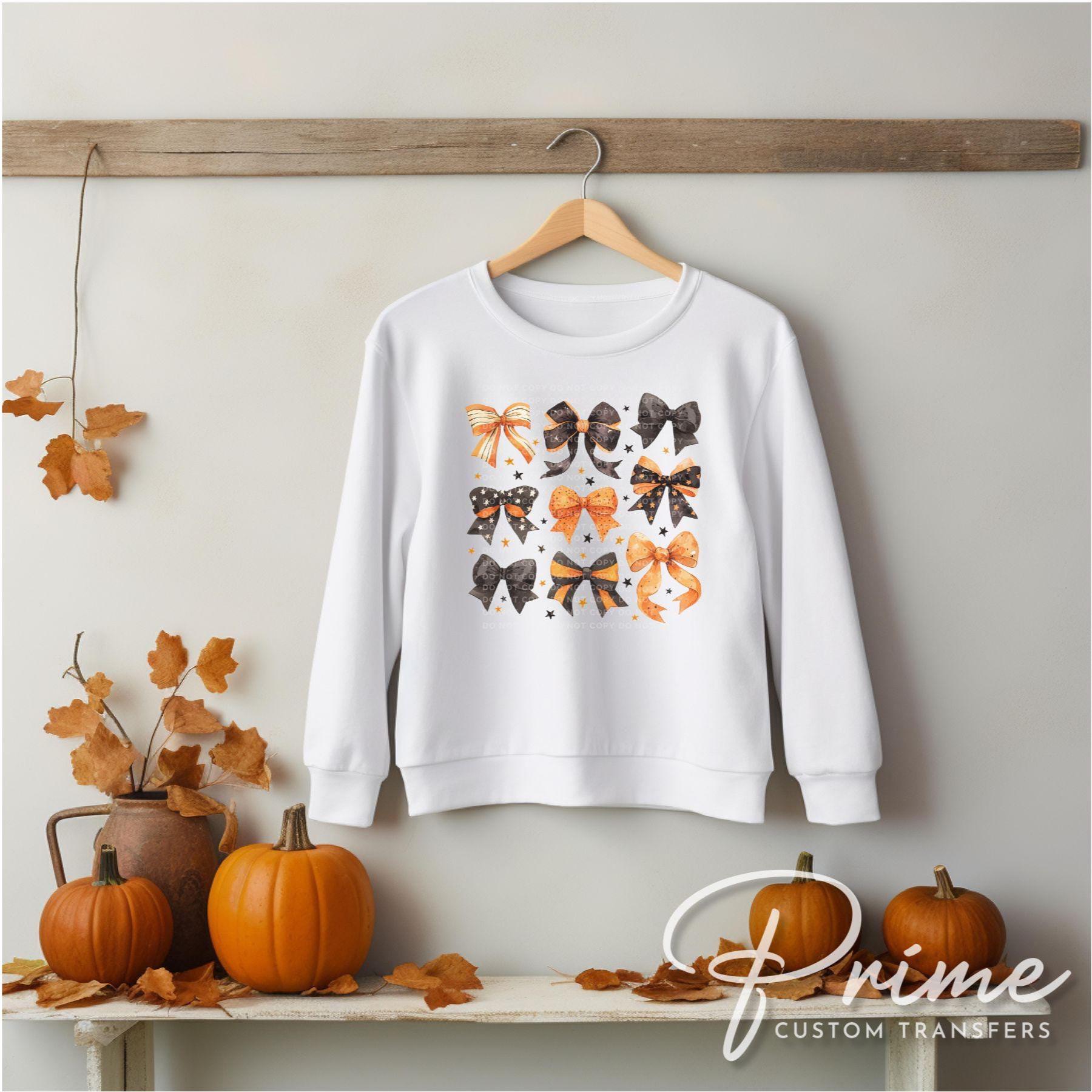 Coquette Halloween Bows DTF Transfer, Ready to Press, T-shirt Transfer, Heat Transfer, Direct to Film, Black, Orange, Fall, Autumn, Collage