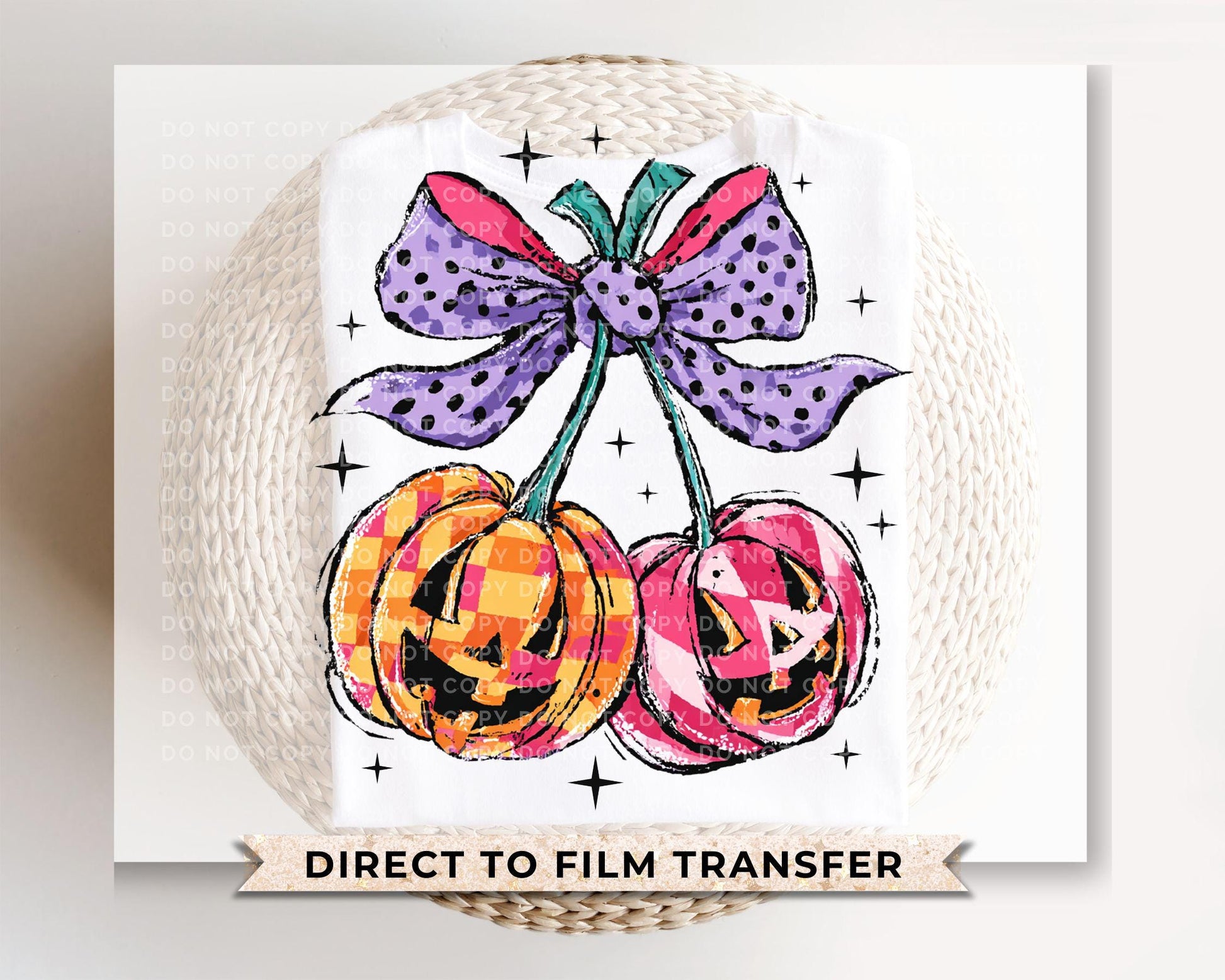 Coquette Pumpkin Cherries DTF Transfer, Ready to Press, T-shirt Transfer, Heat Transfer, Direct to Film, Fall, Autumn, Bow, Orange, Pink