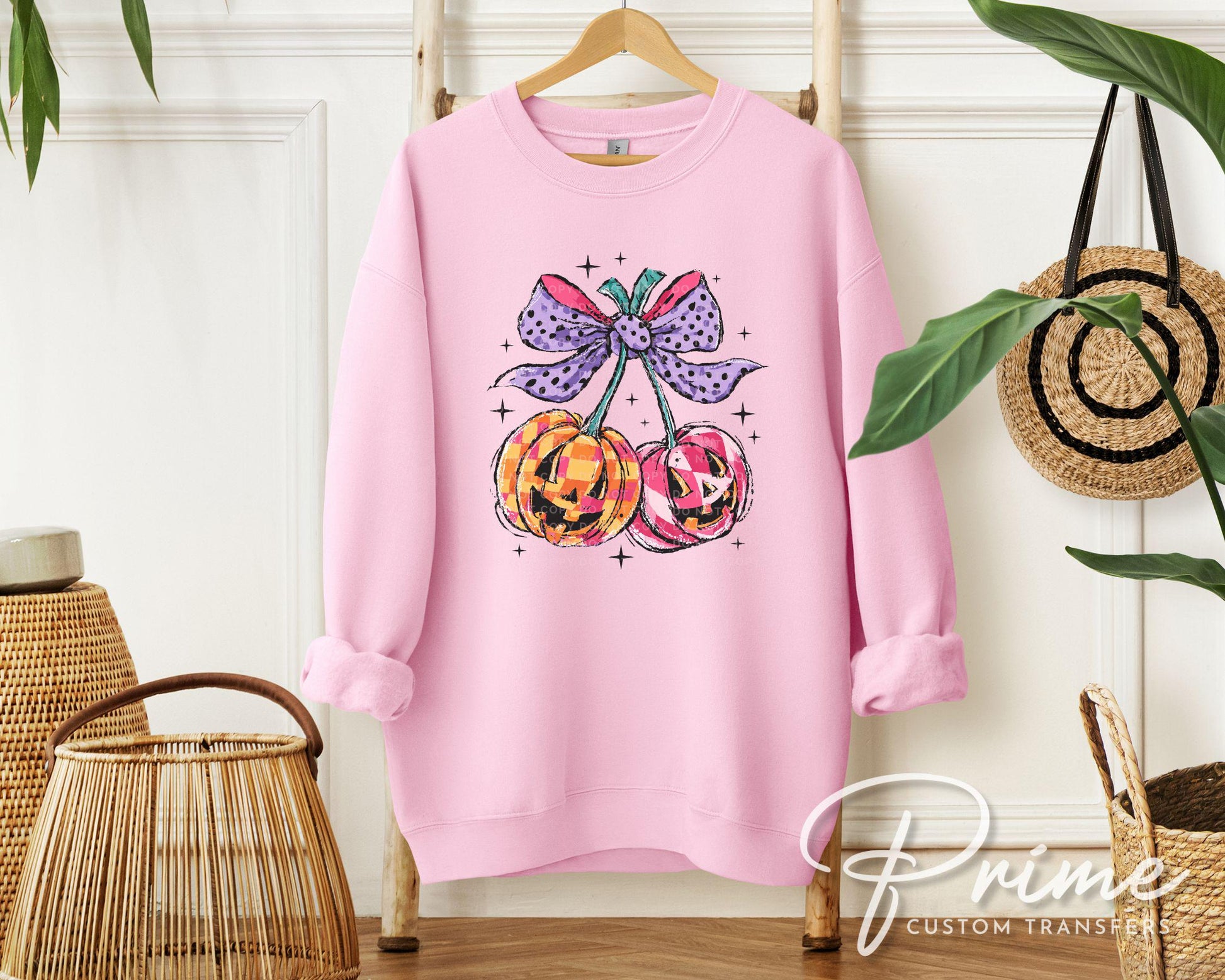 Coquette Pumpkin Cherries DTF Transfer, Ready to Press, T-shirt Transfer, Heat Transfer, Direct to Film, Fall, Autumn, Bow, Orange, Pink