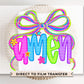 Coquette Neon Bow Amen DTF Transfer, Ready to Press, T-shirt Transfer, Heat Transfer, Direct to Film, Bible Verse, Christian, Jesus, God