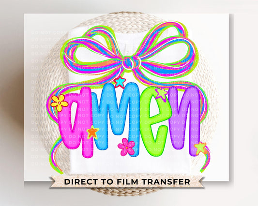 Coquette Neon Bow Amen DTF Transfer, Ready to Press, T-shirt Transfer, Heat Transfer, Direct to Film, Bible Verse, Christian, Jesus, God