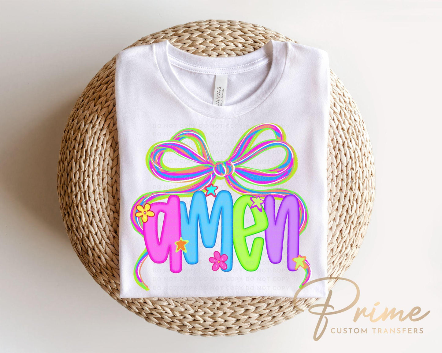 Coquette Neon Bow Amen DTF Transfer, Ready to Press, T-shirt Transfer, Heat Transfer, Direct to Film, Bible Verse, Christian, Jesus, God