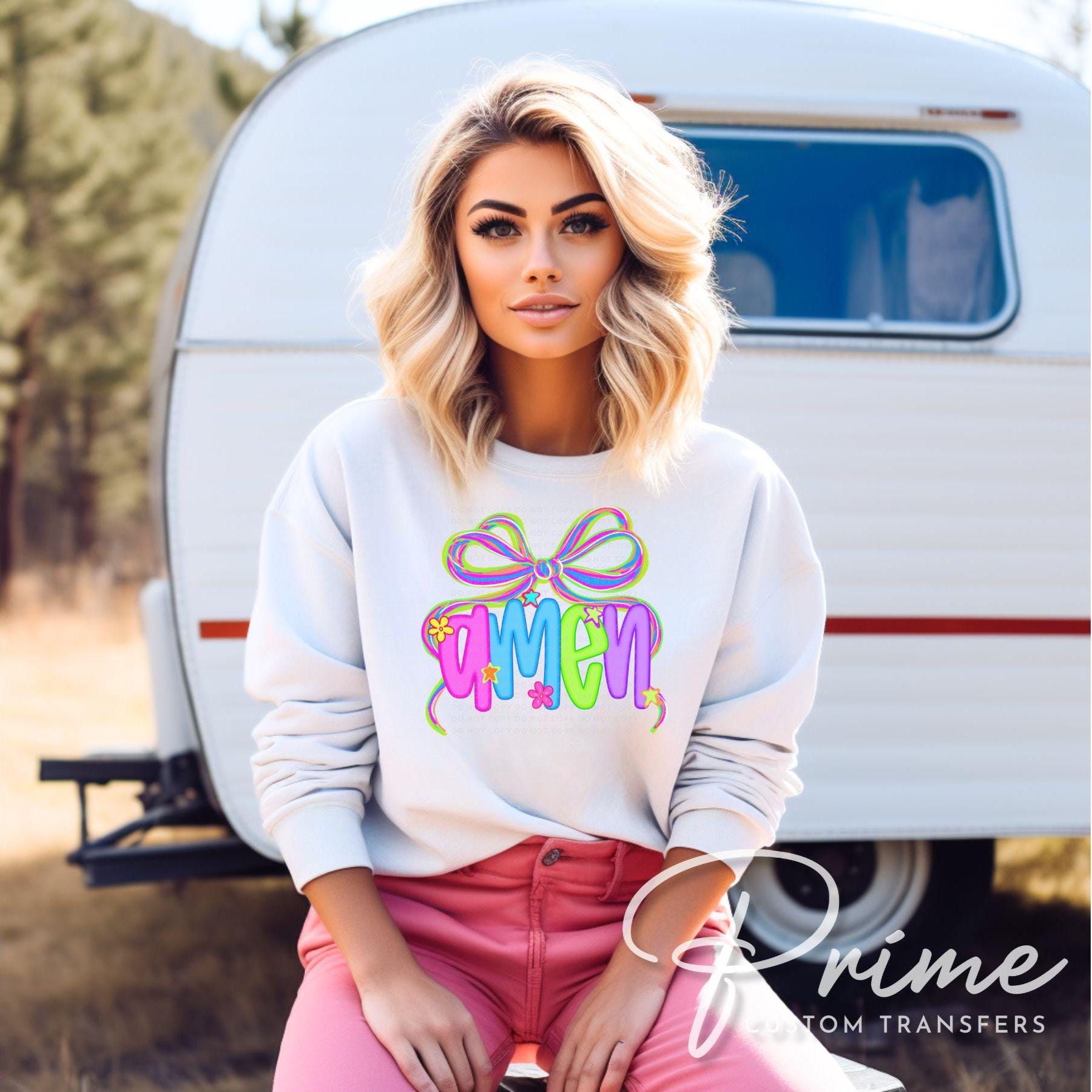 Coquette Neon Bow Amen DTF Transfer, Ready to Press, T-shirt Transfer, Heat Transfer, Direct to Film, Bible Verse, Christian, Jesus, God
