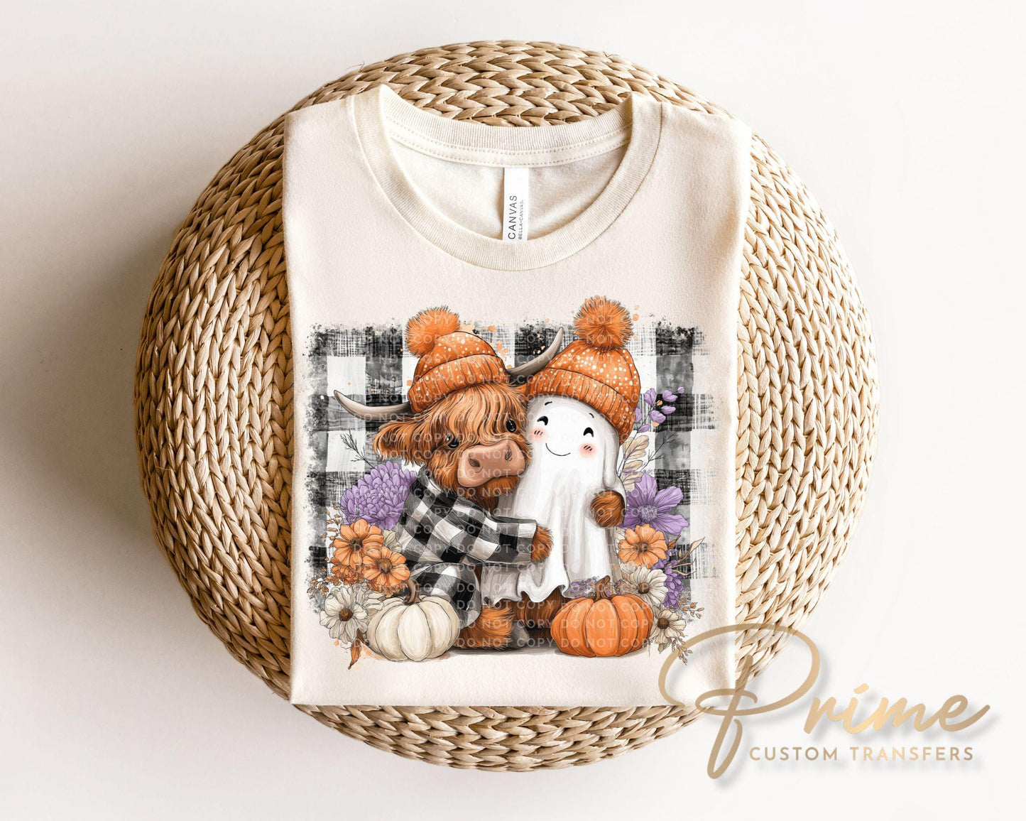 Cute Fall Highland Cow Ghost DTF Transfer, Ready to Press, T-shirt Transfer, Heat Transfer, Direct to Film, Custom Transfer, Halloween, Fall