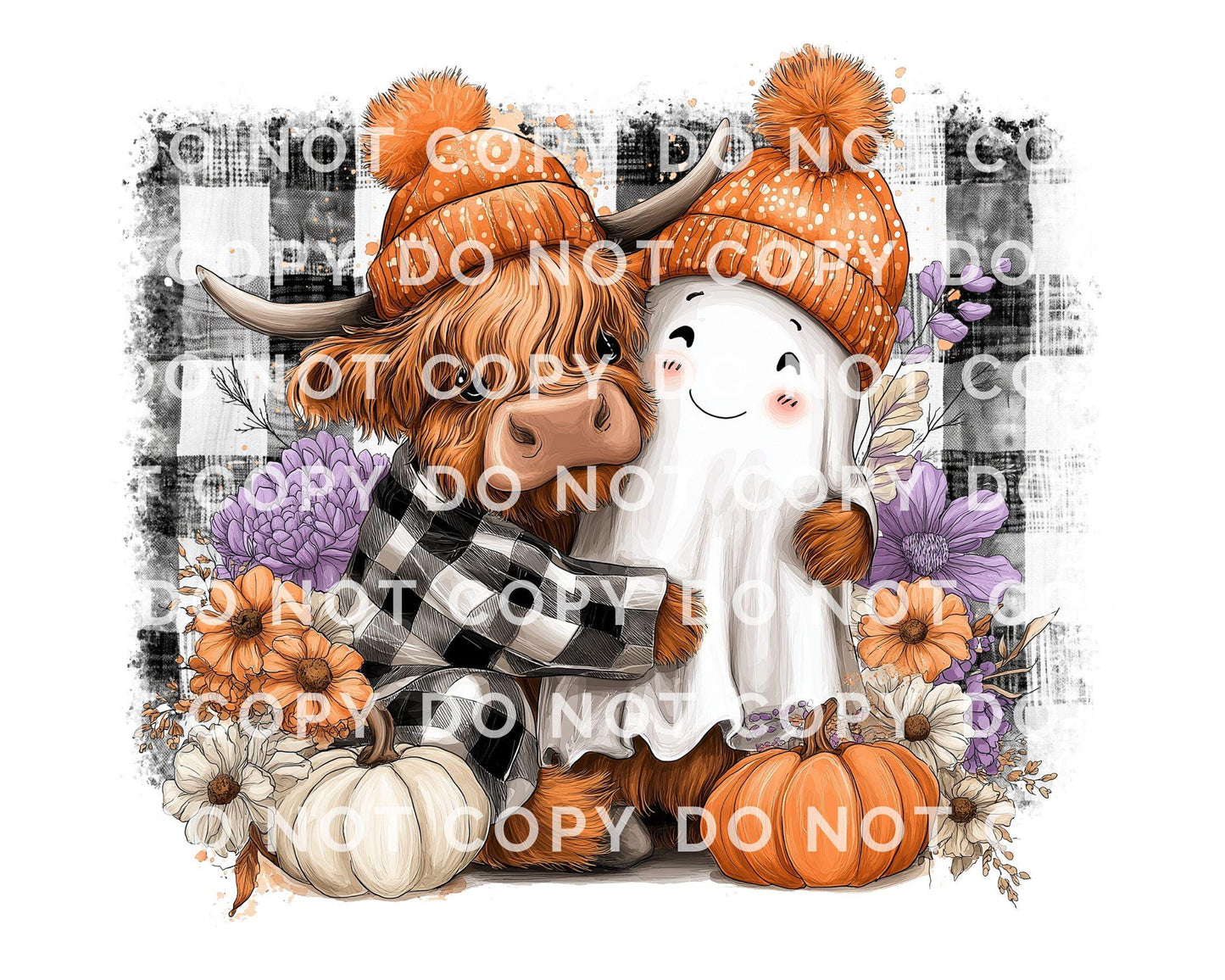 Cute Fall Highland Cow Ghost DTF Transfer, Ready to Press, T-shirt Transfer, Heat Transfer, Direct to Film, Custom Transfer, Halloween, Fall