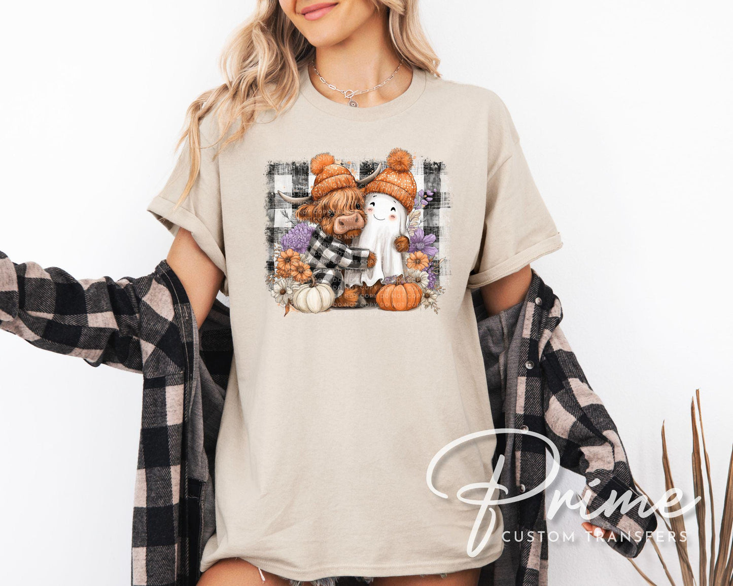 Cute Fall Highland Cow Ghost DTF Transfer, Ready to Press, T-shirt Transfer, Heat Transfer, Direct to Film, Custom Transfer, Halloween, Fall