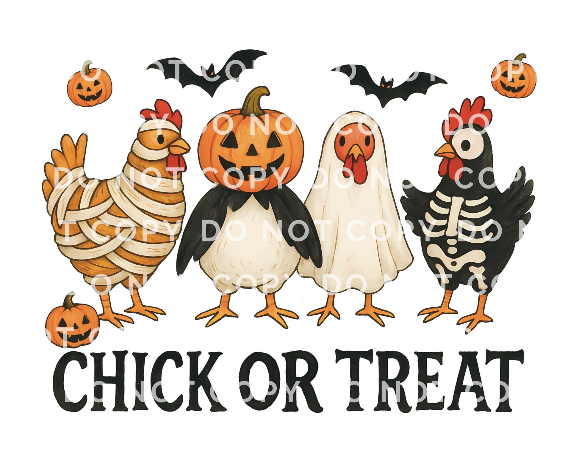 Chick Or Treat DTF Transfer, Ready to Press, Heat Transfer, Direct to Film, Trendy, Autumn, Spooky Chicken Halloween, Funny, Goose, Farm