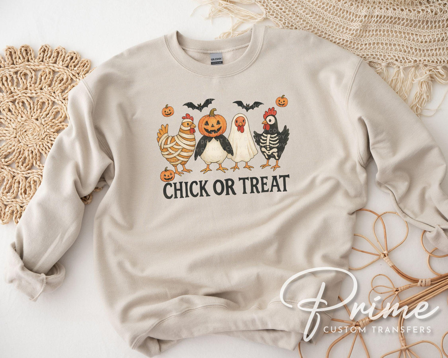 Chick Or Treat DTF Transfer, Ready to Press, Heat Transfer, Direct to Film, Trendy, Autumn, Spooky Chicken Halloween, Funny, Goose, Farm