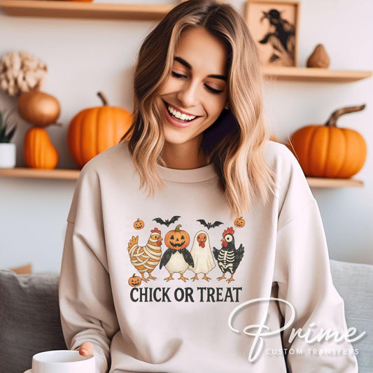 Chick Or Treat DTF Transfer, Ready to Press, Heat Transfer, Direct to Film, Trendy, Autumn, Spooky Chicken Halloween, Funny, Goose, Farm