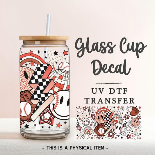 Baseball Collage UV DTF Glass Can Wrap for 16 oz Libbey Beer Can, Sticker, Permanent Adhesive Decal, No Heat, Waterproof, Fall, Sports Mom