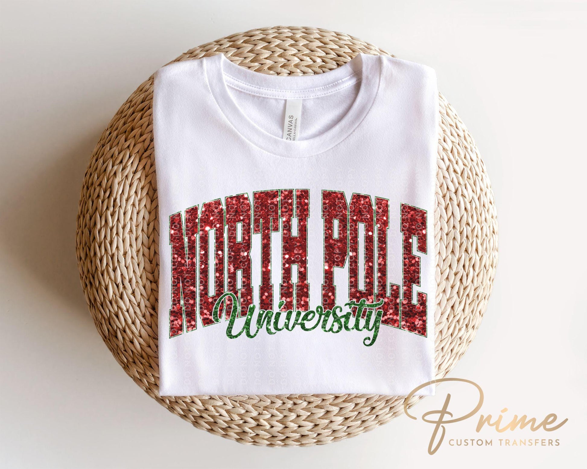 North Pole University Christmas DTF Transfer, Ready to Press, T-shirt Transfer, Heat Transfer, Faux Glitter, Matching Family Shirt, Holiday