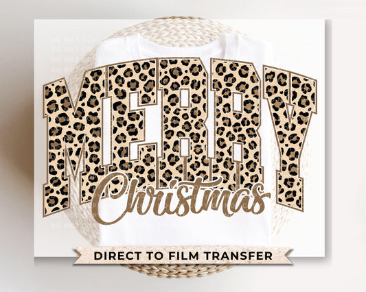 Leopard Print Merry Christmas DTF Transfers, Ready to Press, T-shirt Transfers, Heat Transfer, Direct to Film, Holiday, Holiday Gift for Mom