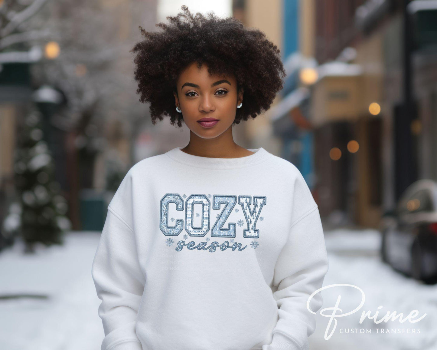 Cozy Season DTF Transfer, Ready to Press, T-shirt Transfer, Heat Transfer, Direct to Film, Cold Peel, Faux Embroidery, Winter, Snowflakes